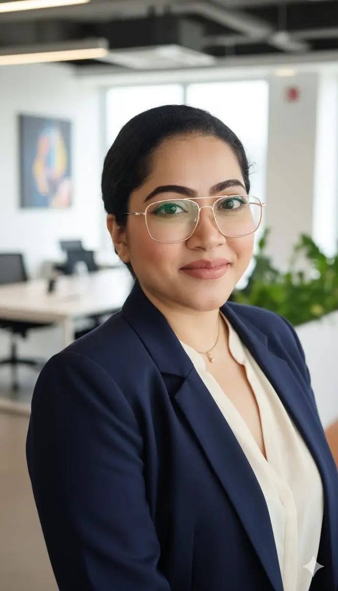 Portrait of Dr. Basuli Chakraborty wearing glasses and a navy blazer